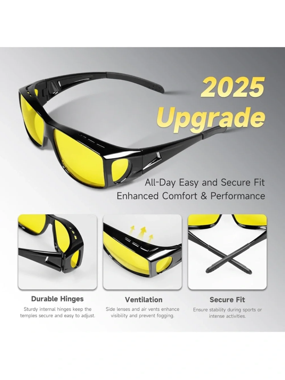 Night Driving Vision Glasses Fit Over Polarized Anti-Glare UV400 Men Or Women